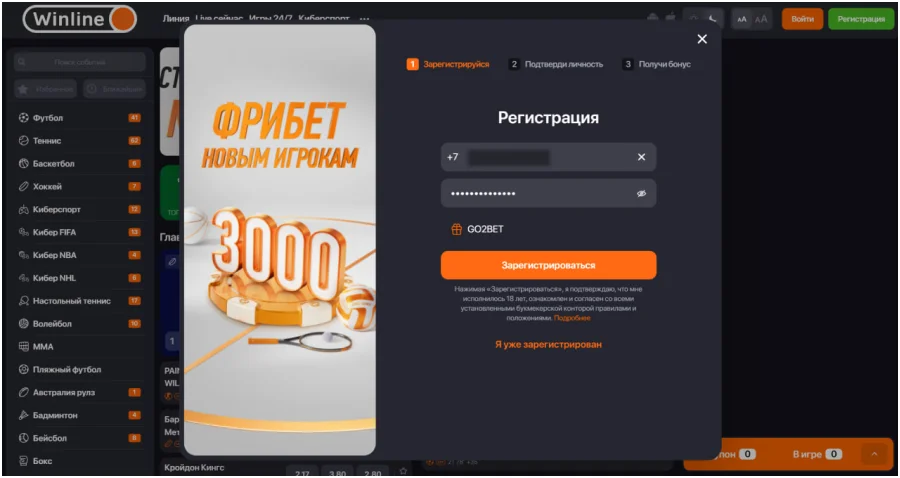 регистрация в винлайн с компьютера шаг 2